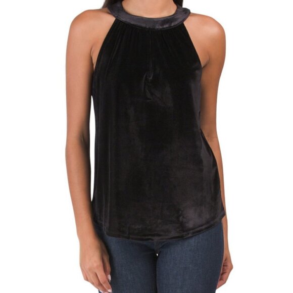 NWT CATHERINE MALANDRINO Velvet Halter Top With Keyhole - Picture 1 of 6